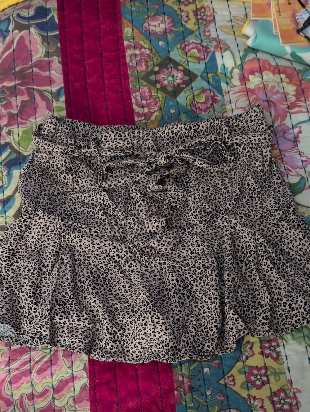URBAN Romantics Black and Cream Leopard Ruffle Skater Skirt with Tie